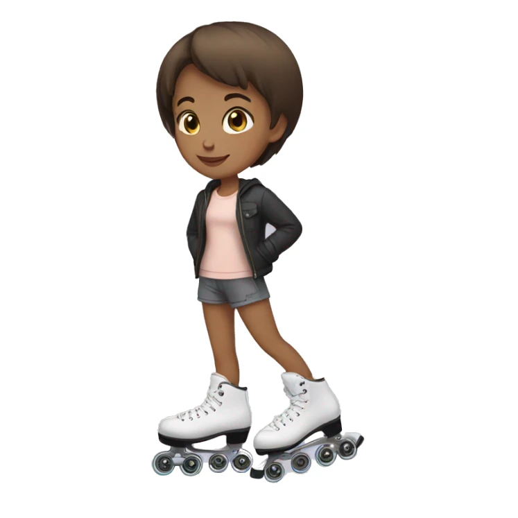 girl brown short hair with white road  skates  sticker