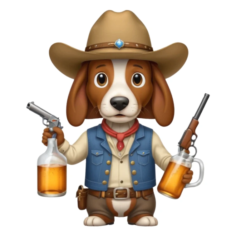 hillbilly basset hound with cowboy hat moonshine and a gun sticker