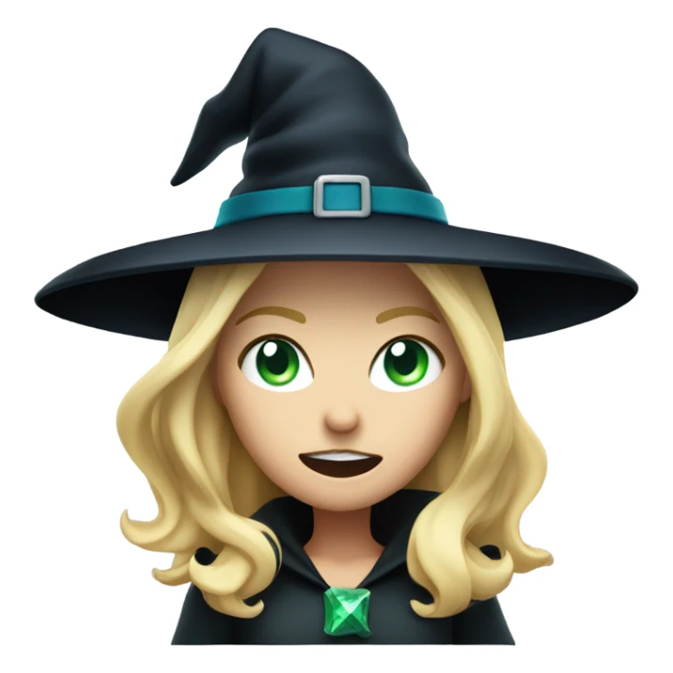 Blonde witch with green blue eyes hat angry sticker