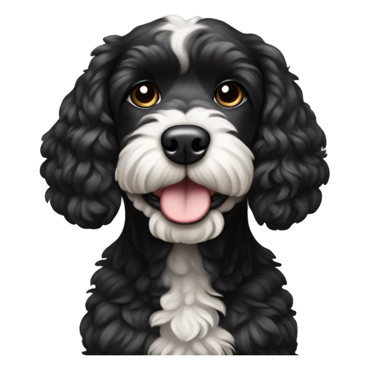 Black cockapoo dog with a white big stripe from the chin to the belly sticker