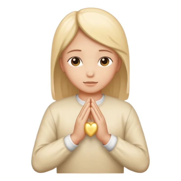 hands folded in prayer with a milky golden heart sticker
