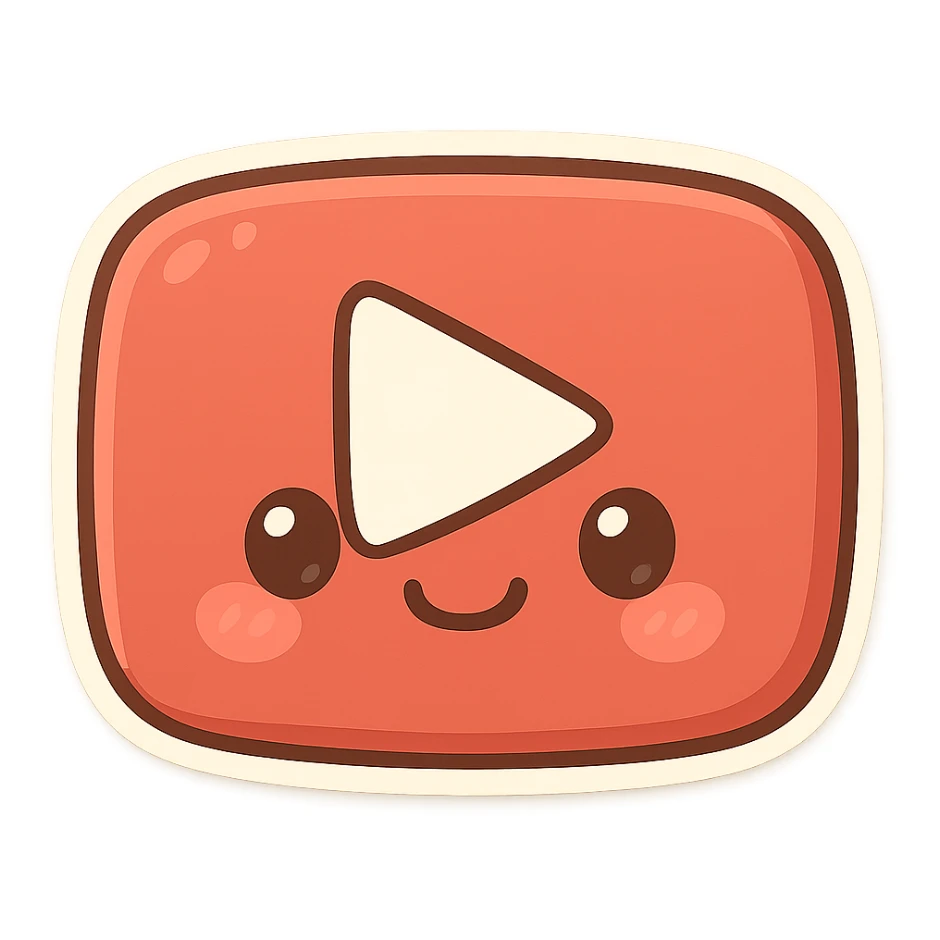 cartoonish YouTube icon with smiling face, chibi stickers style, transparent background sticker