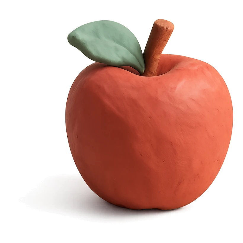 red apple in claymation style with visible fingerprints and pastel colors sticker