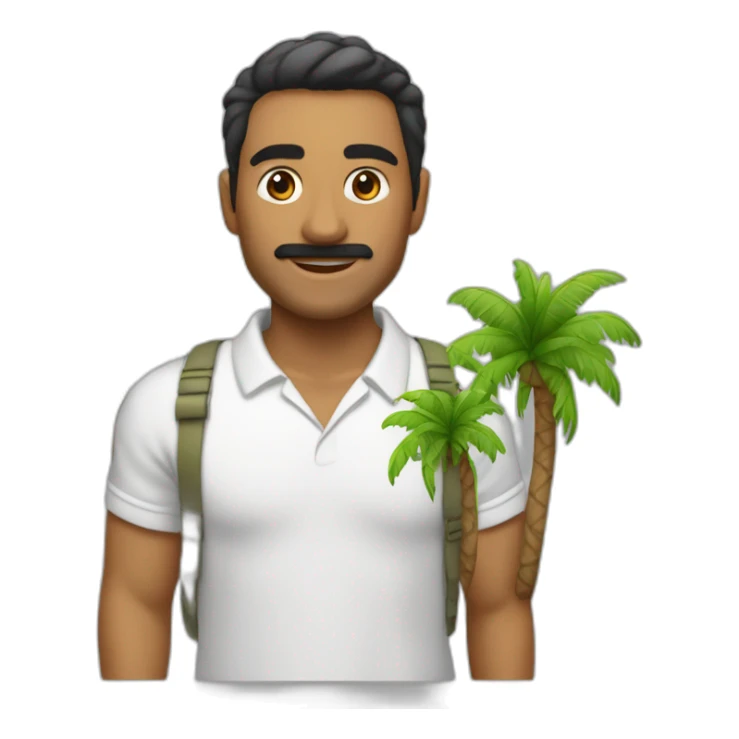 Isla con dos palmeras y un negocio en el centro sticker