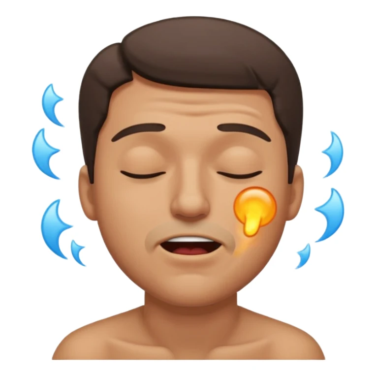 A male squinting his eyes closed but the mouth is blowing out sticker