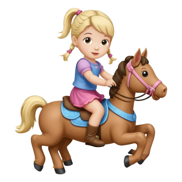 Character toddler girl with one  pigtail riding playhorse sticker