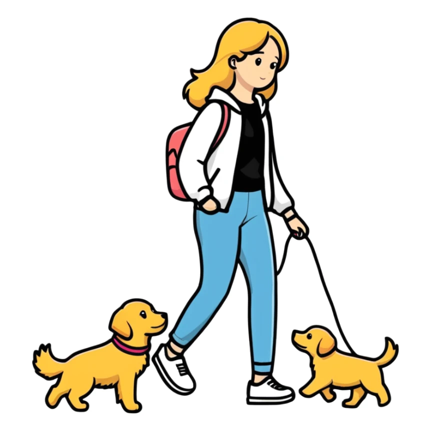 Beautiful girl walking a golden retriever dog sticker