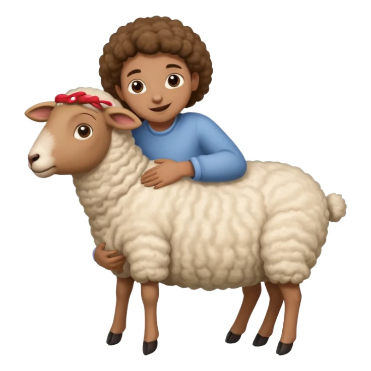 person clinging to belly of sheep sticker