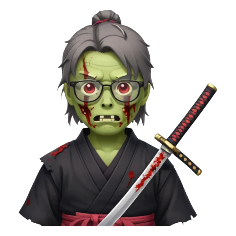 zombie samurai with glasses, highlight the glasses, more visible sticker