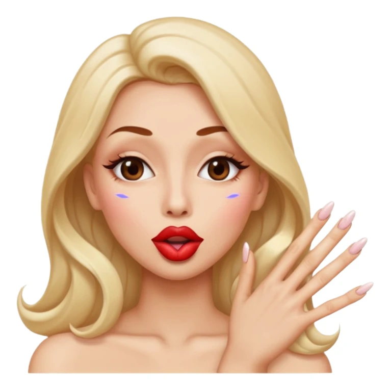 The smiley emoji with nails done. Big lips blowing a kiss sticker