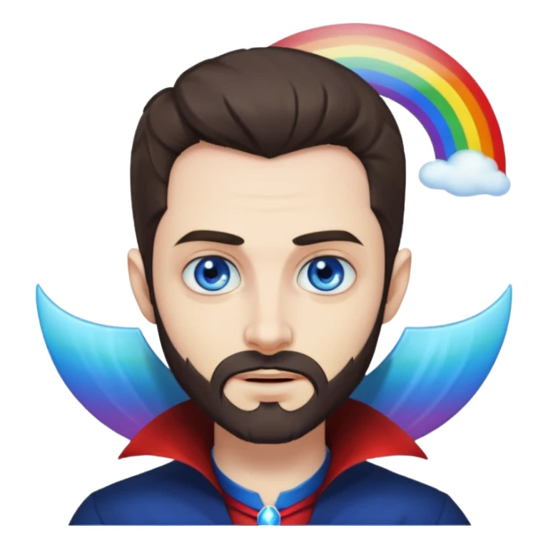 Vampire with blue eyes, short beard/scruff and rainbow moon behind him sticker
