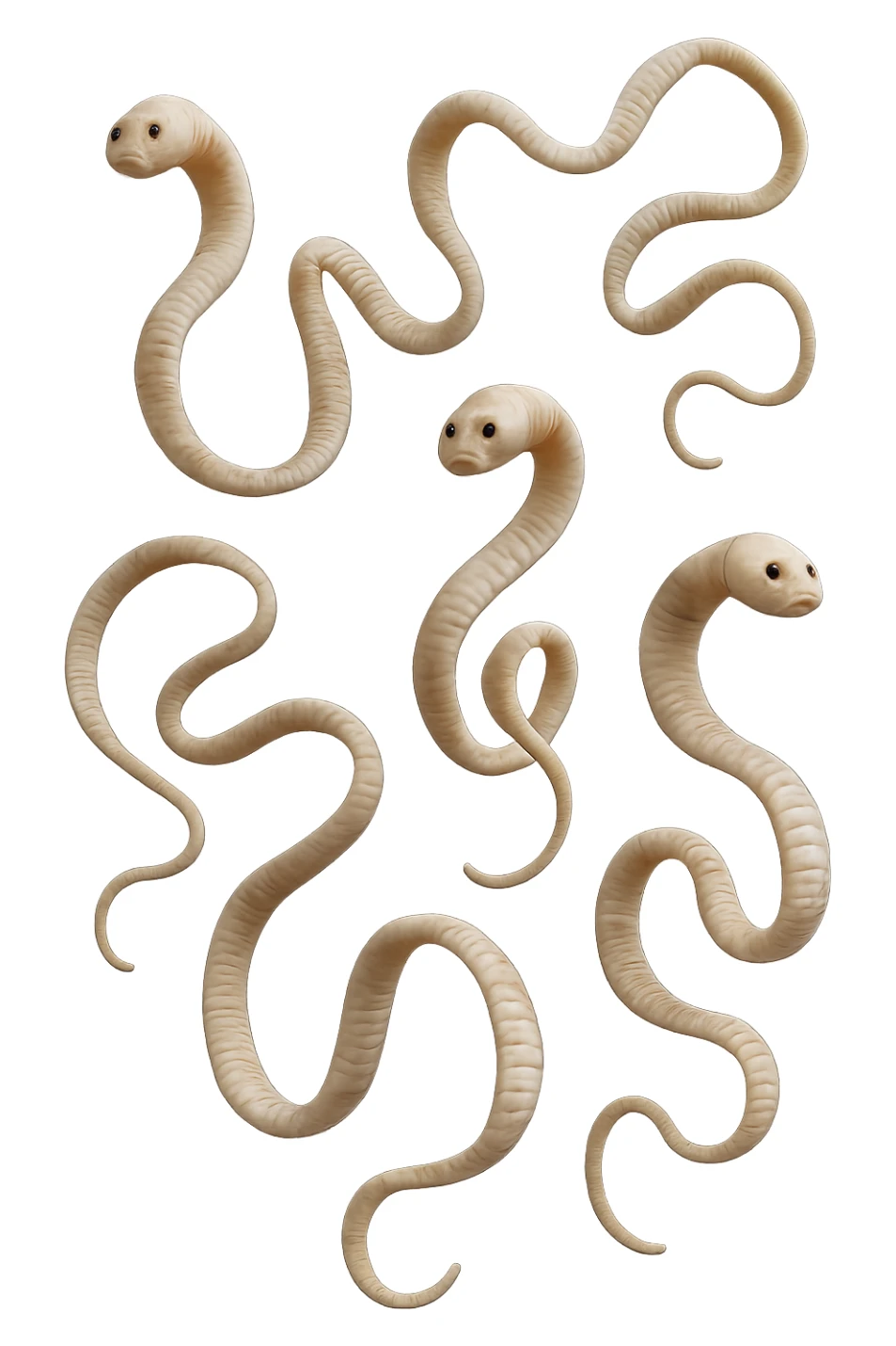 CINQUE PARASSITI COME LA TENIA FLUTTUANO IN ARIA, iperrealistico 4k sticker