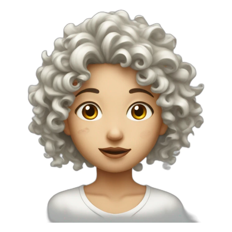 female face with curly hair and with many large irregular milk stains sticker