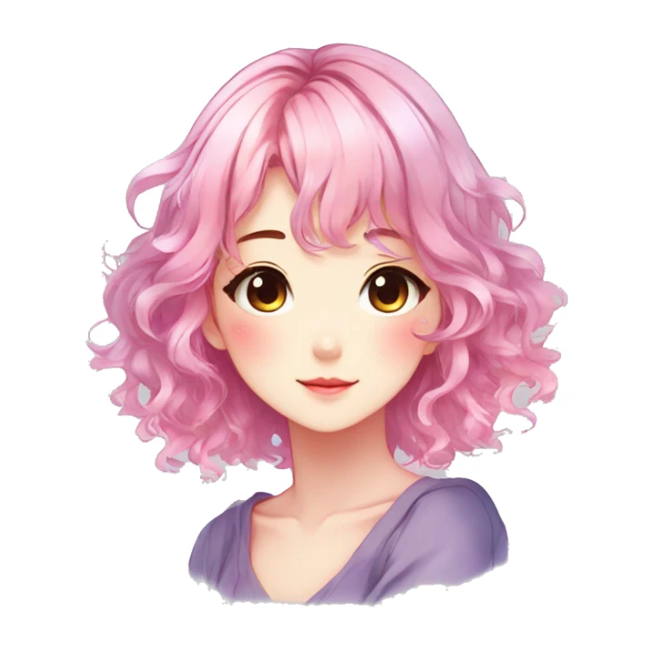Gorgeous anime style shojo character with blushing face aesthetic and pretty colorful shiny gradient hair with hair garment trending style sticker