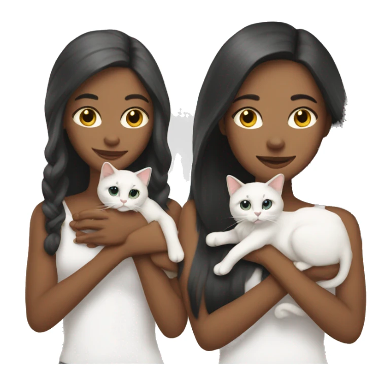 Two long hair girls with white skin and two cats in their hands sticker