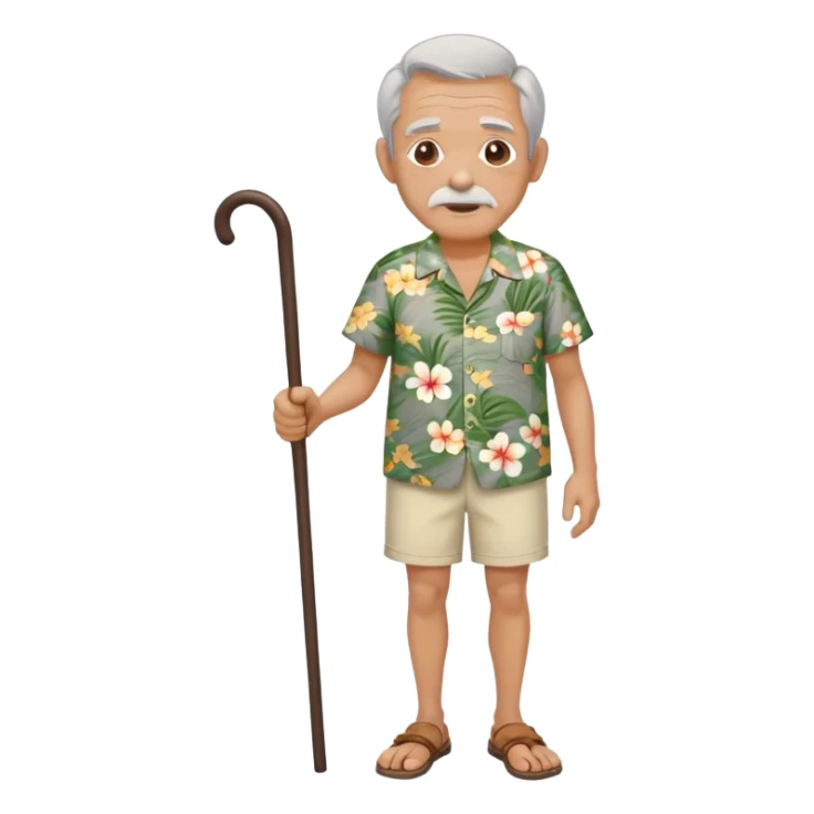 old man with cane and Hawaiian shirt and cream short sticker