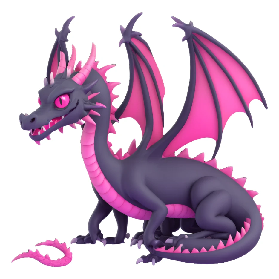 3D gothic dragon with pink eyes, elegant and mysterious sticker