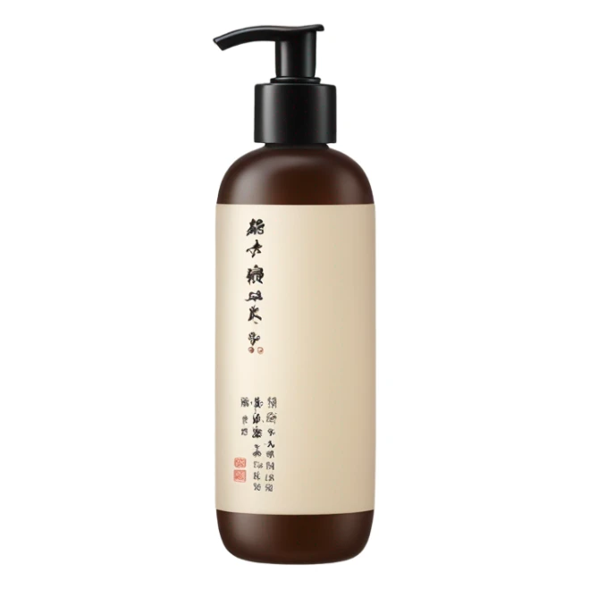 slim brown oil cleanser bottle with white chinese label and white pump sticker