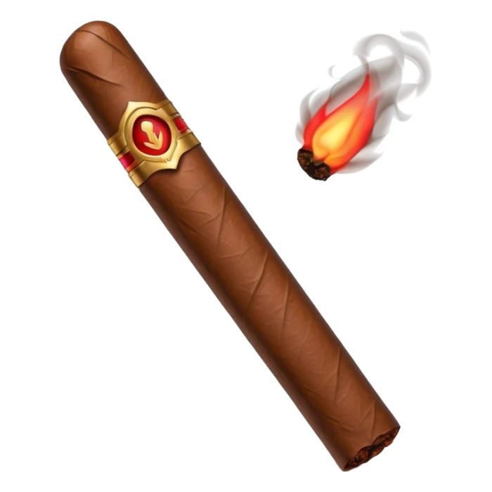 Emoji-style cigar icon, dark brown wrapper, subtle smoke, minimalistic, clean silhouette, metal details sticker