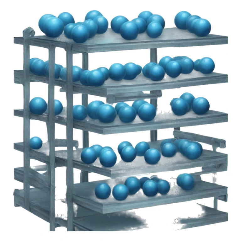 tall metal shelves with many blue orb prophecies sticker