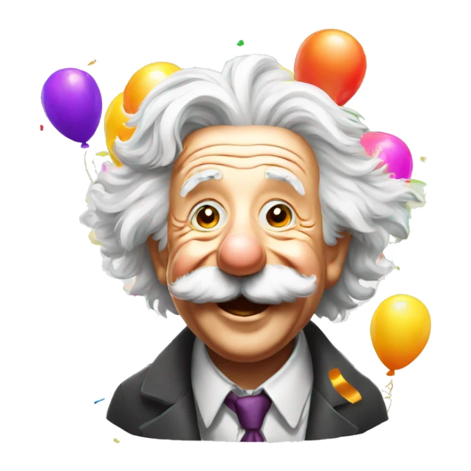 happy albert einstein with colourful confetti and party balloons sticker