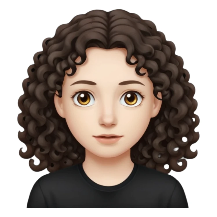 Pale skin, long curly dark brown hair, medium brown eyes. sticker