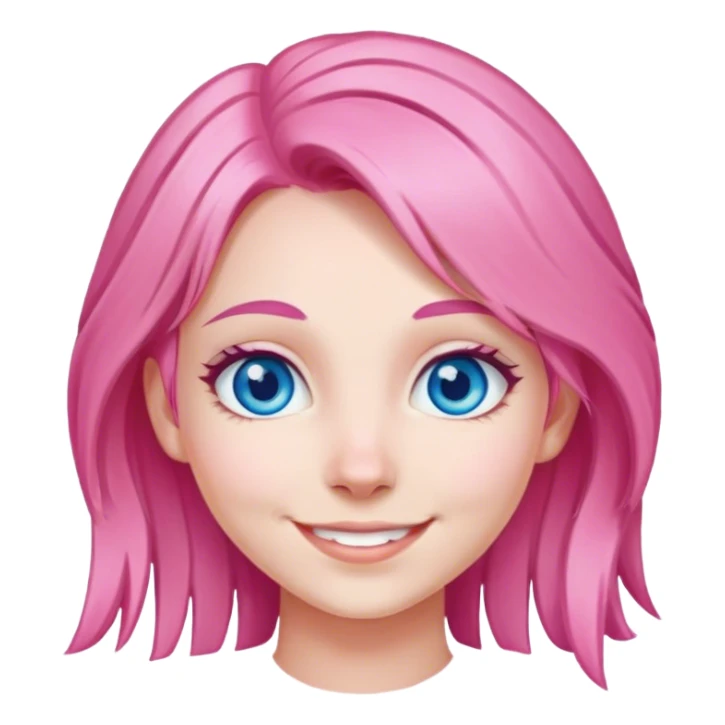 smiling girl with pink hair with blue eyes sticker
