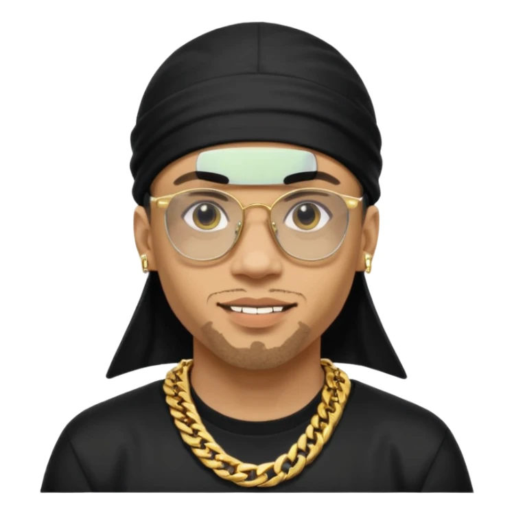 lightskin man with a black durag,a cuban link chain,glasses, and flexing grillz sticker
