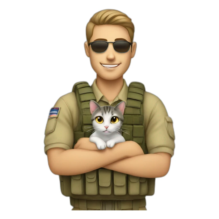 Israeli soldier with cat on his lap sticker