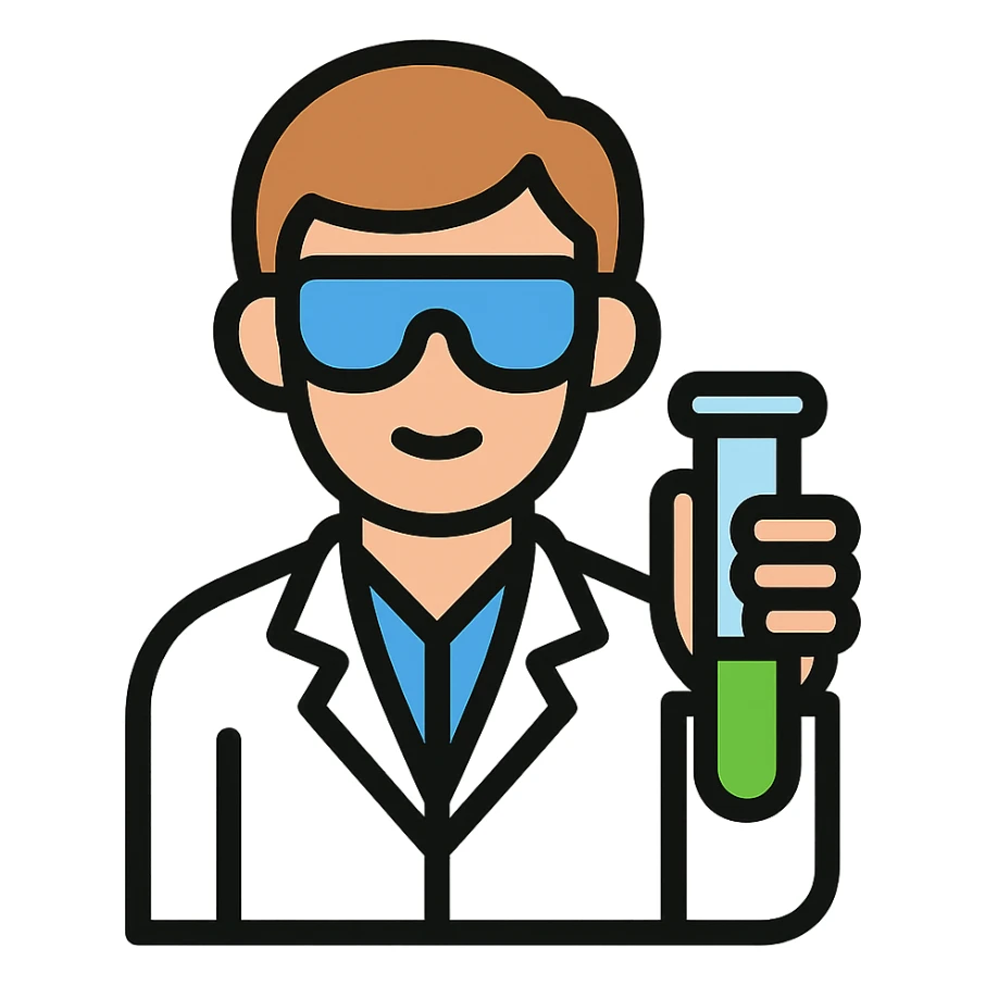 scientist icon with lab coat and test tube, clean and modern style sticker