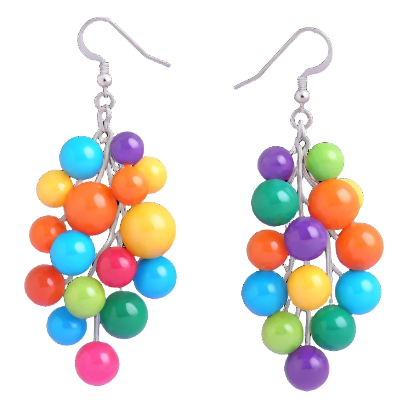 3D emoji-style colorful gemstone cluster earrings, vibrant and playful sticker