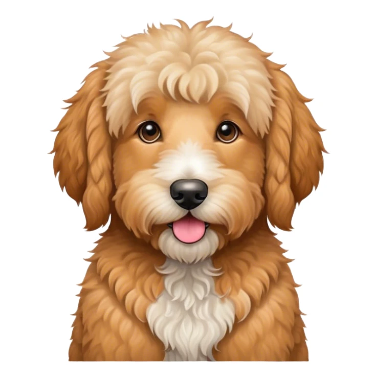 goldendoodle with apricot fur and a bernedoodle sticker