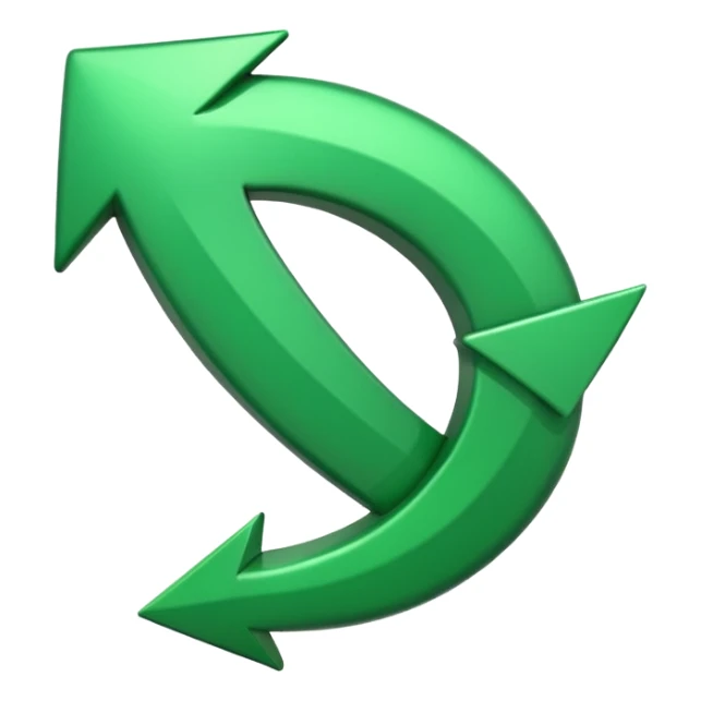 iOS-style 3D emoji: a glossy green arrow curving upward sticker