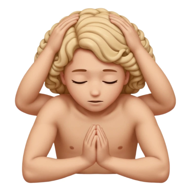 A person shaking back and forth with hands on head and knees curled up to chest area sticker