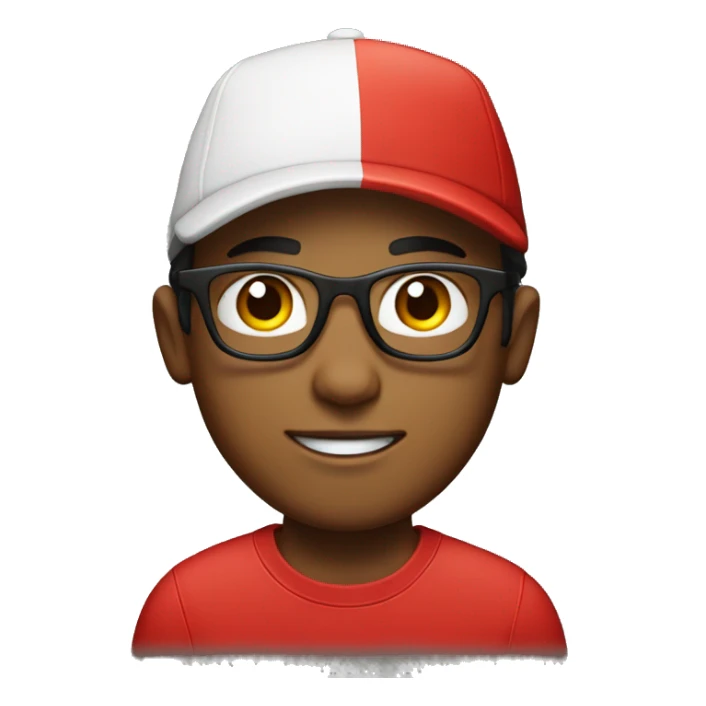 a young man with a red cap with black glasses sticker