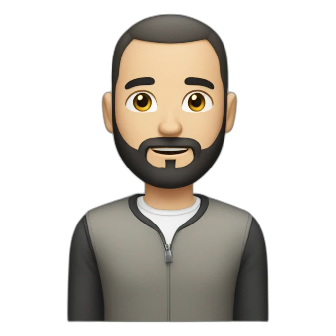 white man with small eyes then black buzz cut and a full black beard sticker