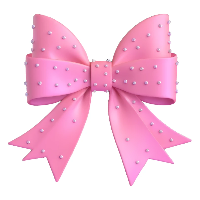 3D emoji style bow, light pink with sparkles, glossy finish sticker