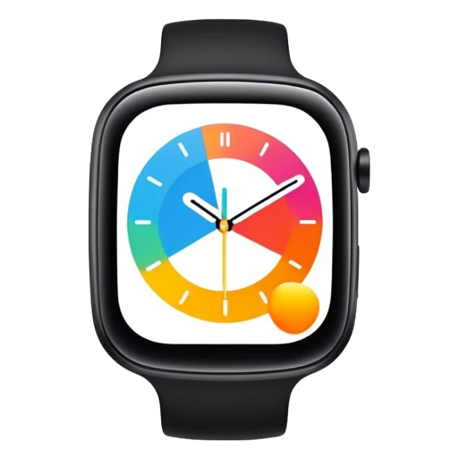 A modern smartwatch, black with a vibrant screen display showing only the time  sticker