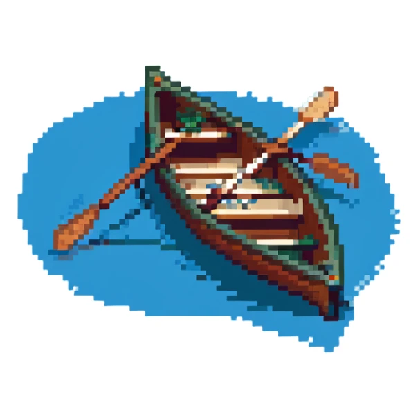 wooden rowboat with oars on water sticker