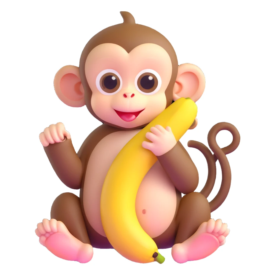 ultra cute baby monkey with enormous adorable eyes peeling a banana, pastel colors sticker