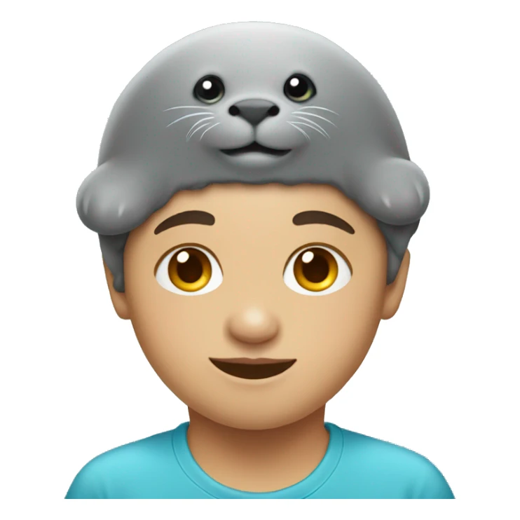 kid who has a pregnant seal on his  head sticker