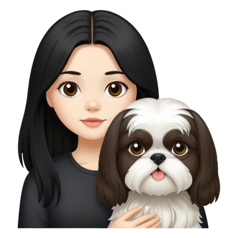 Girl with black long hair and shih tzu  sticker