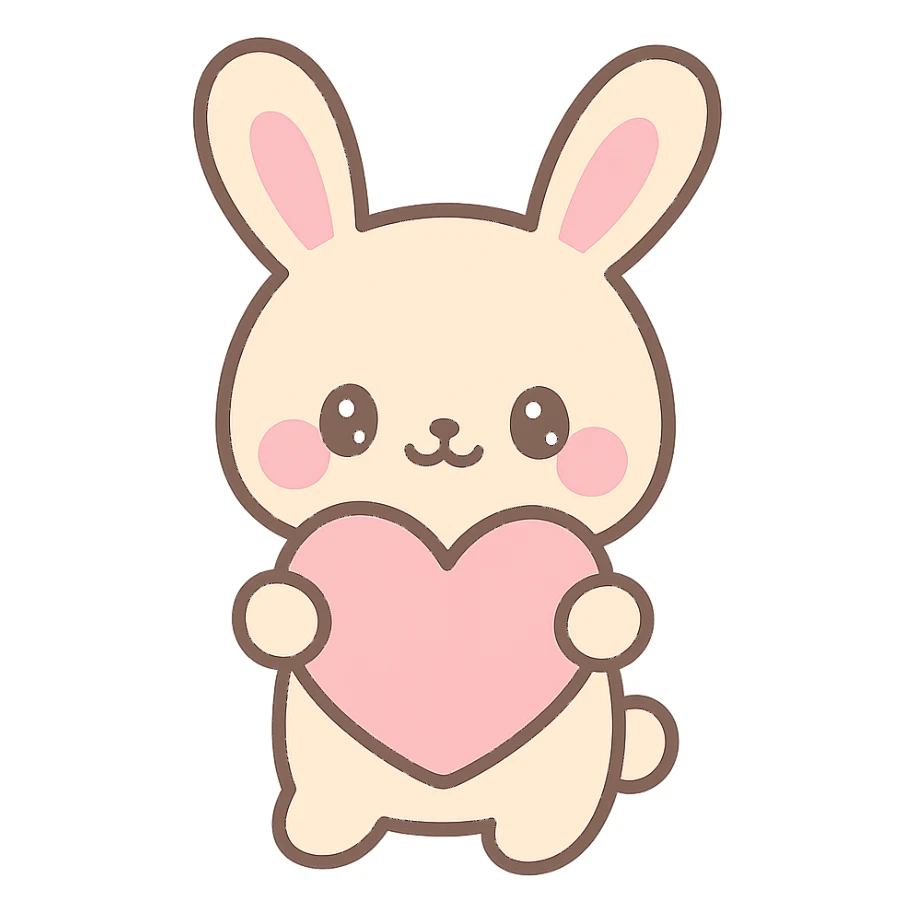 adorable beige bunny holding a heart, coquette style, kawaii sticker