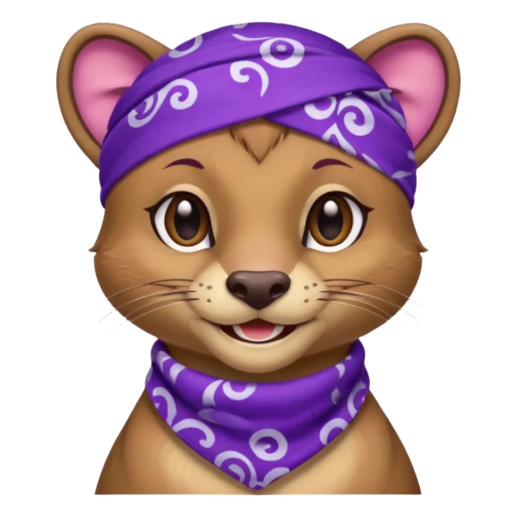 
Fossa animal in a purple bandana with white patterns on the forehead smiley sticker