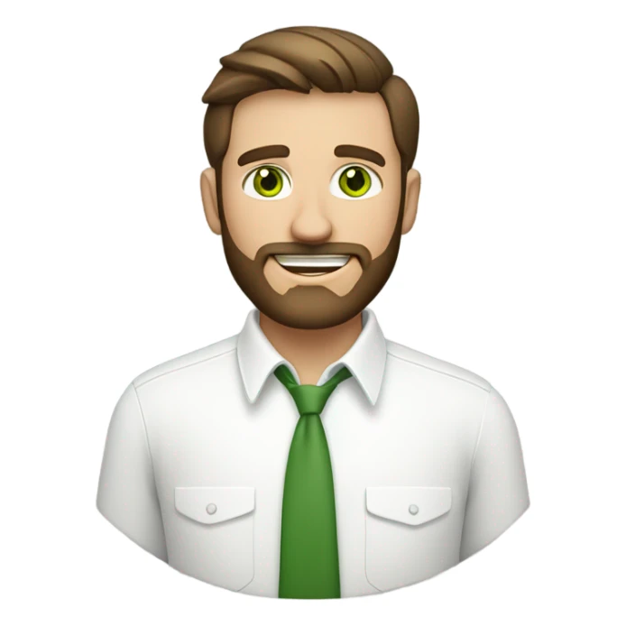 handsome optimist oval head brunette man and beard green eyes wearing white button down shirt  sticker