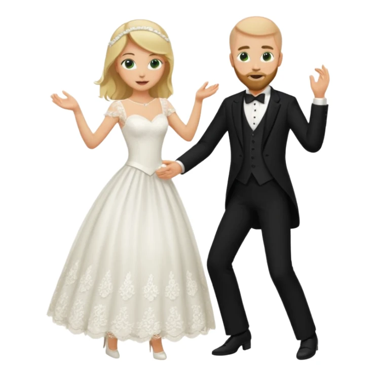 blonde haired green eyed bride and bald beared groom dancing sticker