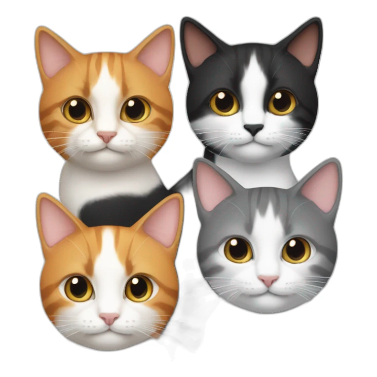 four cats one all black, one black and white, one ginger and white, one dark grey and white sticker