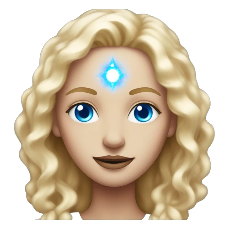 magical diva with thin pink andromedan face long blonde hair and blue eyes glowing third eye sticker