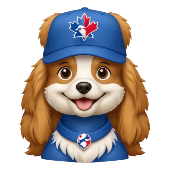 Dog king charles with MLB blue jays hat on sticker