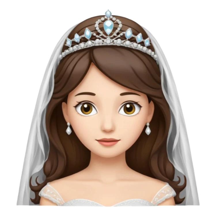 bride veil, brunette hair and tiara,  sticker